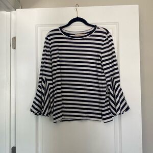 Loft Navy & White Striped Bell-Sleeve Top Size S